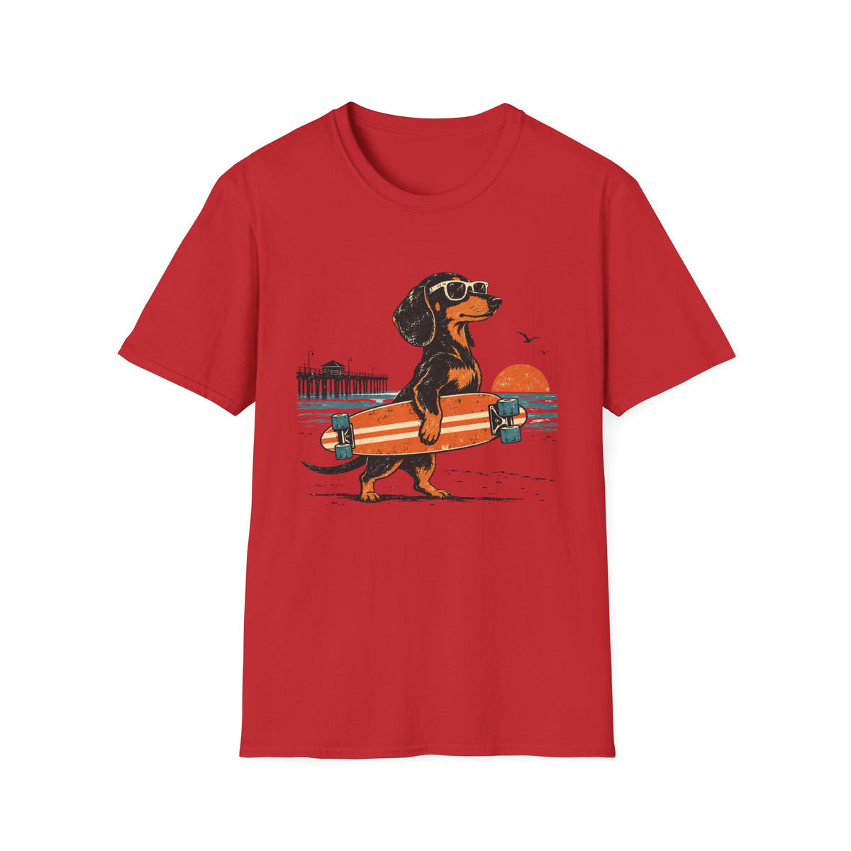 Sausage Dog With Longboard T-Shirt