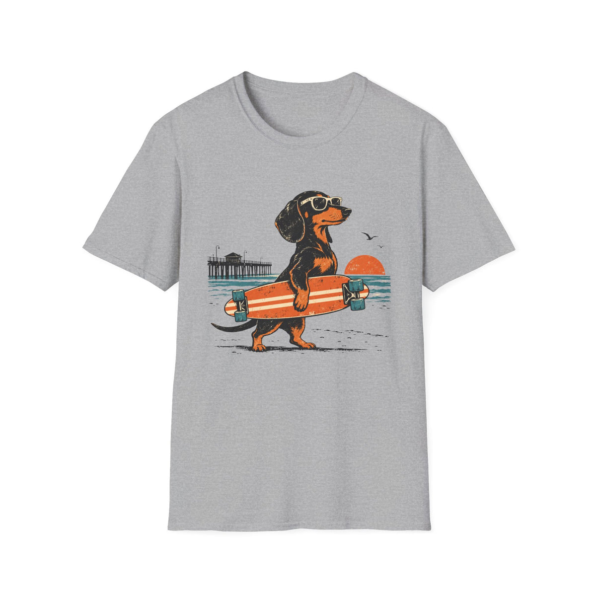 Sausage Dog With Longboard T-Shirt