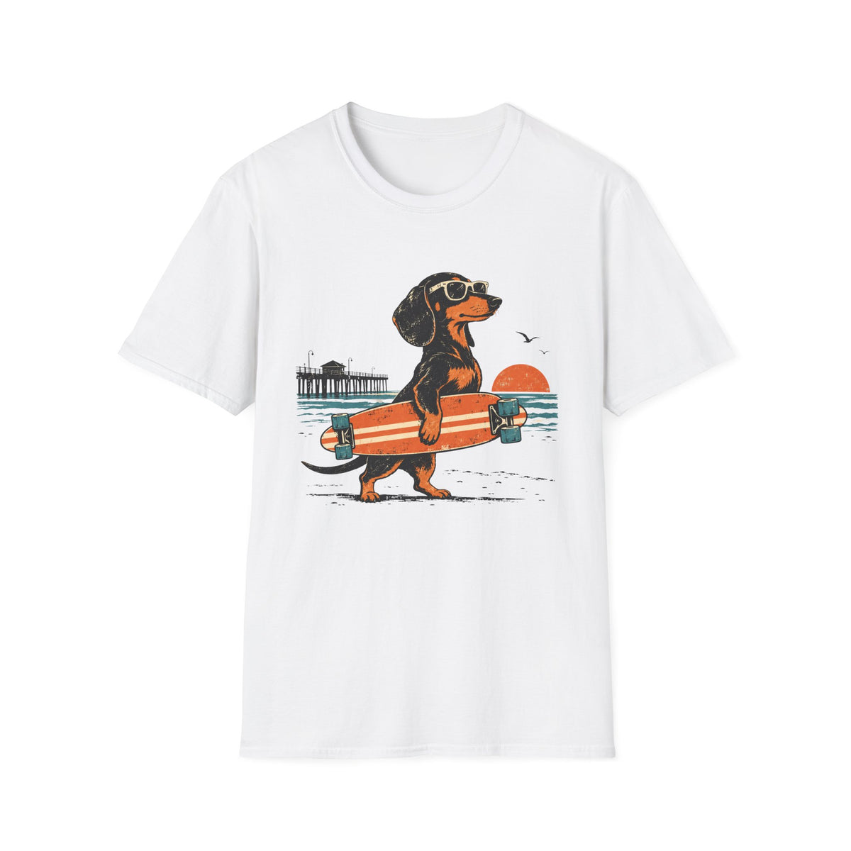 Sausage Dog With Longboard T-Shirt