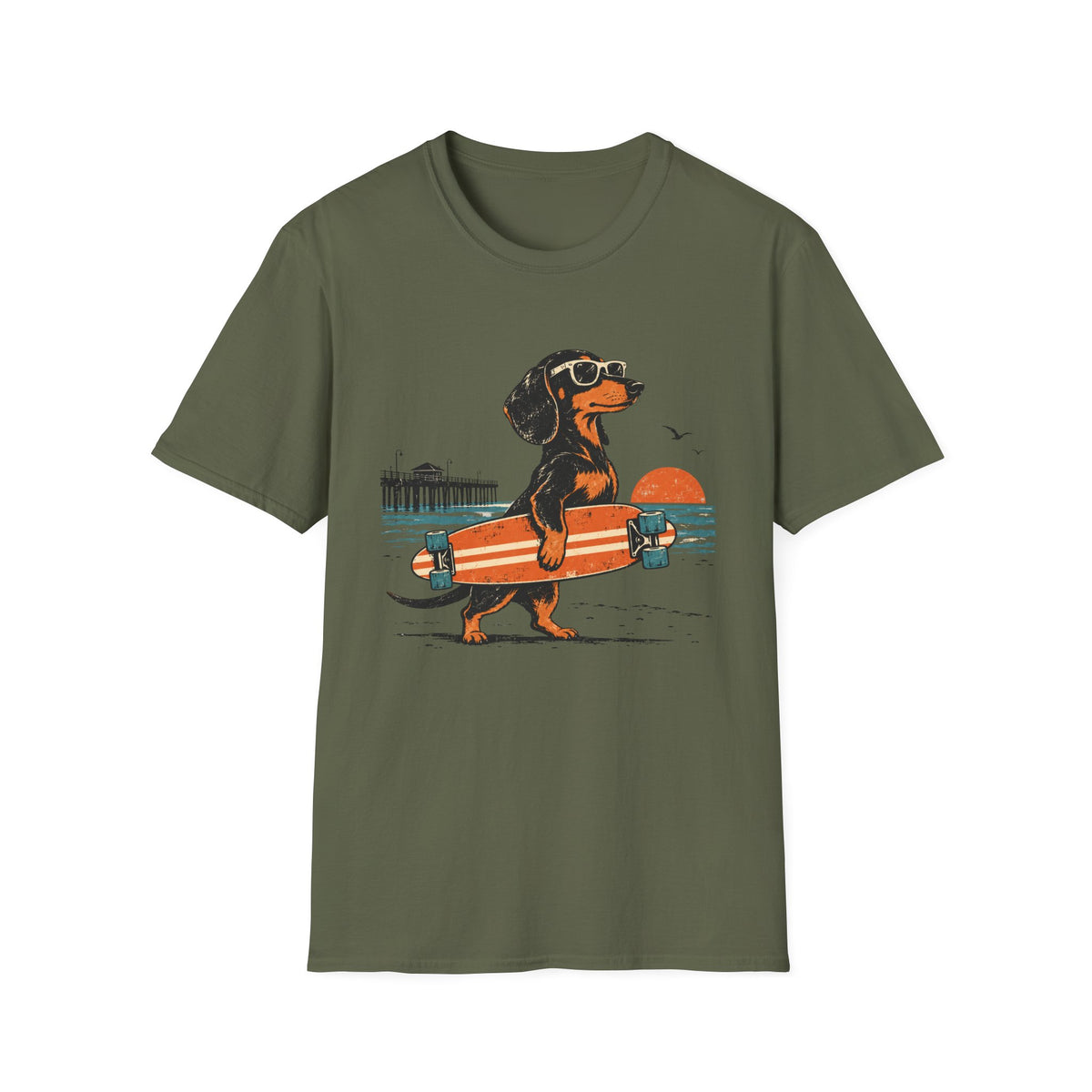 Sausage Dog With Longboard T-Shirt