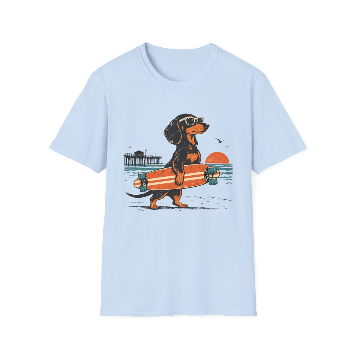 Sausage Dog With Longboard T-Shirt